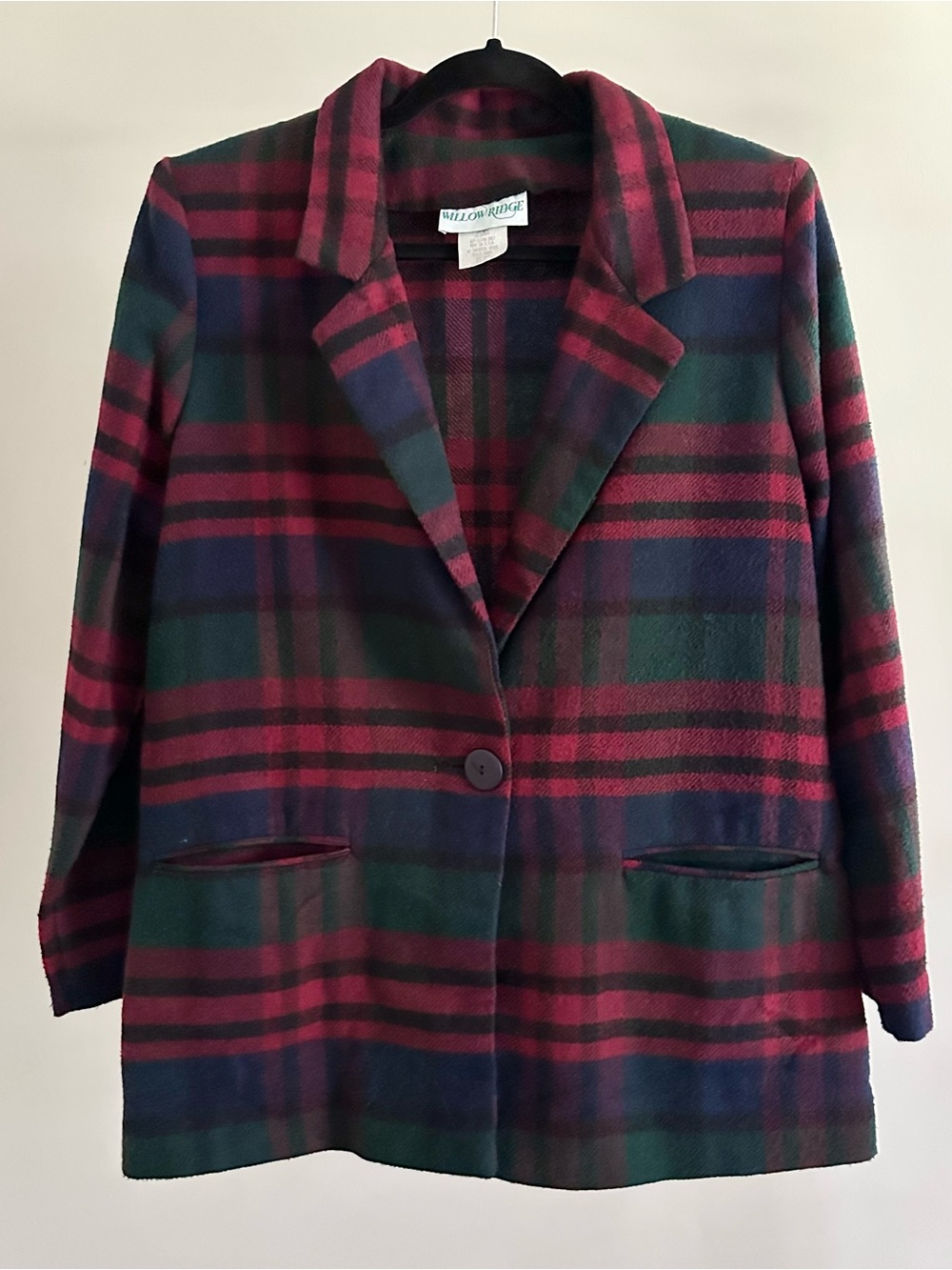 80s 90s Willow Ridge Burgundy, Green & Navy Plaid Blazer Dark Academia Old Money